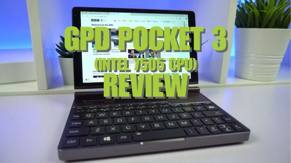 GPD Pocket 3 Mini Laptop med Intel-processor och dubbla högtalare för rik ljudåtergivning.