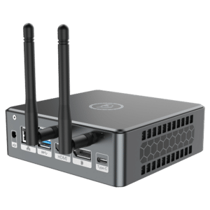 Proteus by DroiX Windows Mini PC - Shown from the rear with Display Port, HDMI Port, USB Type-C Port, 2x USB Type-A and RJ45 1GB/s Ethernet Port