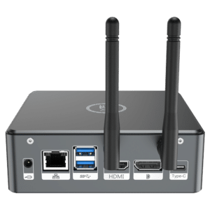 Proteus by DroiX Windows Mini PC - Shown from the rear with Display Port, HDMI Port, USB Type-C Port, 2x USB Type-A and RJ45 1GB/s Ethernet Port