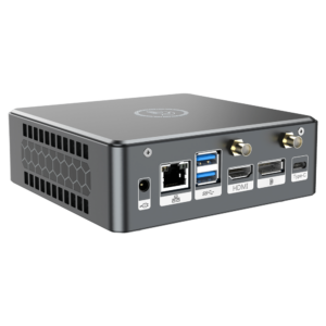 Proteus by DroiX Windows Mini PC - Shown from the rear with Display Port, HDMI Port, USB Type-C Port, 2x USB Type-A and RJ45 1GB/s Ethernet Port