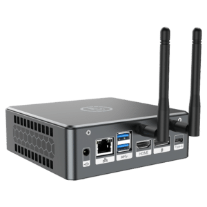 Proteus by DroiX Windows Mini PC - Shown from the rear with Display Port, HDMI Port, USB Type-C Port, 2x USB Type-A and RJ45 1GB/s Ethernet Port