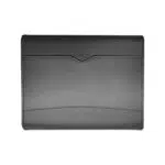 The backside of the black case, featuring a subtle curved stitching pattern and a cutout section for easy access.