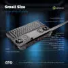 DROIX GPD WIN Mini 2024: PC da gaming portatile compatto con tastiera QWERTY completa e controlli di gioco. Presenta molteplici porte incluse USB4, USB-C, microSD e jack audio. Il diagramma etichettato evidenzia tasti macro programmabili, altoparlanti, pin di reset del BIOS, indicatore della batteria e presa d'aria. Dimensioni: 16,79 x 10,9 x 2,59 cm, peso: 522 g. Enfatizza "Dimensioni ridotte, grande varietà di porte" per gaming portatile versatile e produttività.