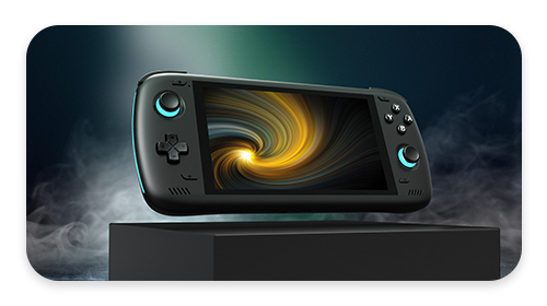 AYN Odin 2 Gaming Handheld floating on a pedestal