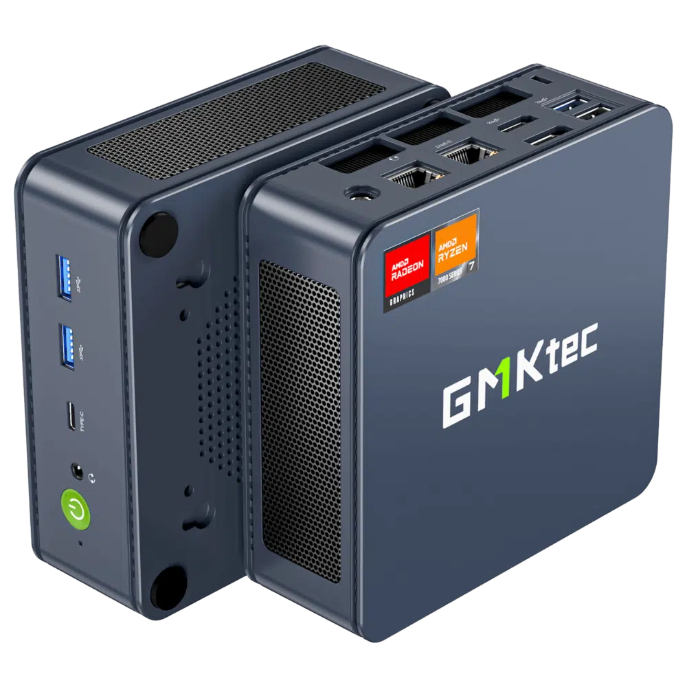 Bildet viser GMKTEC NUBOX K6 Mini PC, en kompakt og kraftig databehandlingsenhet. Den har en elegant, matt svart design med en minimalistisk estetikk. Denne mini-PC-en er utstyrt med avanserte maskinvarekomponenter som gjør den i stand til å håndtere krevende databehandlingsoppgaver med letthet. GMKTEC-logoen er diskret plassert på den øvre overflaten. Alt i alt legger designet vekt på bærbarhet, ytelse og modernitet.