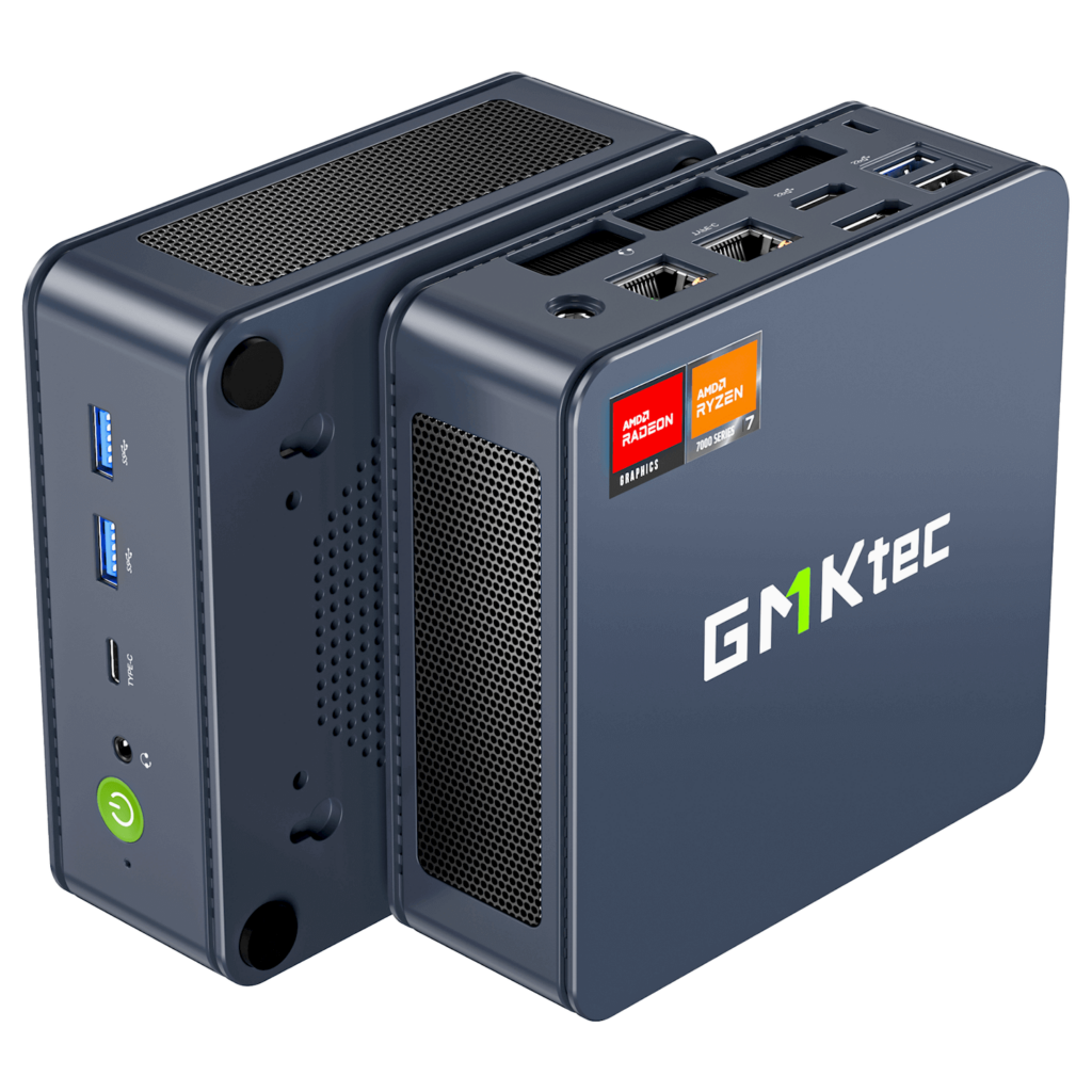 Bildet viser GMKTEC NUBOX K6 Mini PC, en kompakt og kraftig databehandlingsenhet. Den har en elegant, matt svart design med en minimalistisk estetikk. Denne mini-PC-en er utstyrt med avanserte maskinvarekomponenter som gjør den i stand til å håndtere krevende databehandlingsoppgaver med letthet. GMKTEC-logoen er diskret plassert på den øvre overflaten. Alt i alt legger designet vekt på bærbarhet, ytelse og modernitet.
