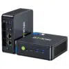 Bildet viser inngangs-/utgangsportene på GMKTEC NUBOX K7 Plus Mini PC. Disse portene inkluderer HDMI-porter, USB-porter, en Ethernet-port og lydkontakter, noe som gir en rekke tilkoblingsmuligheter. Portene er oversiktlig plassert for enkel tilgang og effektiv kabelhåndtering, noe som forbedrer enhetens funksjonalitet og brukeropplevelse.