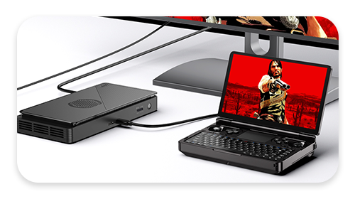 GPD WIN MIni Handheld Gaming Console connected to the GPD G1 eGPU Docking Station