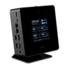 Forsiden af Minisforum AtomMan X7 Ti, der har et slankt, moderne design. Enheden har flere porte som USB, HDMI og Ethernet. Den er designet til høj ydeevne med avancerede kølesystemer, der sikrer effektiv og støjsvag drift.
