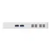 Side render of the Minisforum S100 PC stick, displaying its slim and compact profile. Visible ports include USB3.2 Gen2 Type-A, HDMI, USB3.2 Gen2 Type-C, and RJ45 2.5G Ethernet. Equipped with the Intel N100 processor, the device offers low power consumption, quiet operation, and supports PoE IEEE 802.3at for efficient power delivery