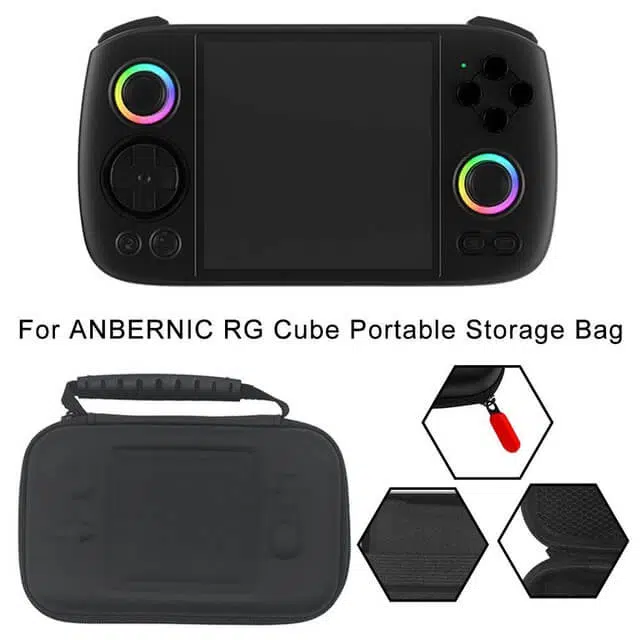 Custodia Anbernic RG Cube - Custodia nera portatile per console portatili Anbernic, con un design elegante, tasca interna a rete per accessori e robusta qualità costruttiva per il gioco in movimento.