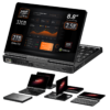 Front view of the GPD Pocket 4 highlighting its 8.8-inch 2.5K touchscreen display, powered by AMD Ryzen AI 9 HX with 32GB RAM and 2TB NVMe SSD. Showcases modular design and multiple configurations for enhanced portability and versatility in professional and creative applications.