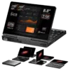 Vista frontale del GPD Pocket 4 che evidenzia il suo display touchscreen da 8,8 pollici 2.5K. Alimentato da AMD Ryzen 7 8840U o AMD Ryzen AI Pro 9 HX, con opzioni fino a 64GB di RAM e fino a 4TB di SSD NVMe. Mostra il design modulare e le molteplici configurazioni per produttività e portabilità.