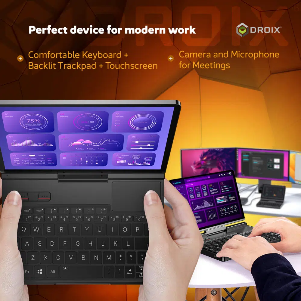 "GPD Pocket 4" pritaikytas šiuolaikinėms darbo aplinkoms, turi apšviestą klaviatūrą, jutiklinį ekraną ir palaiko kelių ekranų sąrankas. Puikiai tinka susitikimams, duomenų vizualizavimui ir profesionaliam darbui.