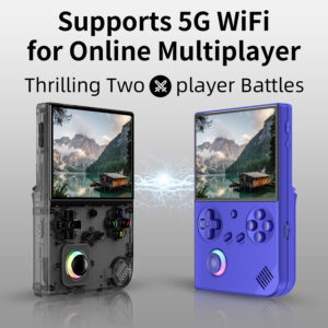 Anbernic RG 40XXV: 2.4/5G WiFi 802.11a/b/g/n/ac un Bluetooth 4.2 uzticamai savienojamībai. Nodrošina netraucētu lejupielādi, atjauninājumus, spēlēšanu tiešsaistē un bezvadu kontrolieru savienojumus.