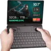 The GPD Win Max 2 (2024) is shown running The Witcher game on its display. The device features impressive specifications, including up to 64GB of RAM, up to 4TB SSD NVMe storage, and a Ryzen 7 8840U CPU, highlighting its capability to handle demanding games with ease.