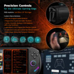 Controlli di gioco di precisione del ONEXPLAYER F1 Pro con joystick RGB con tecnologia a effetto Hall, angolo di inclinazione di 18°, pulsanti M1/M2 programmabili, pulsanti ABXY e dorsali tattili, grilletti a effetto Hall, giroscopio a 3 assi, accelerometro e doppi motori di vibrazione lineari per un gameplay immersivo.