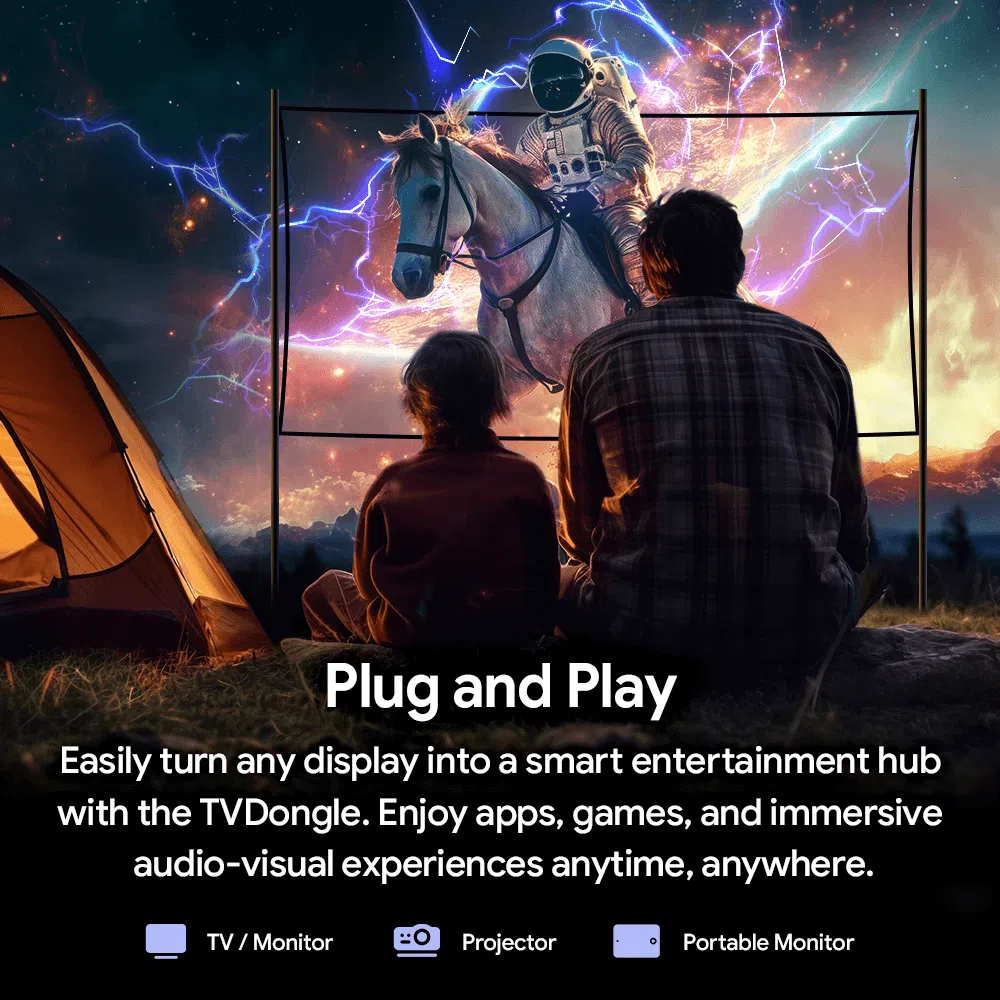 Přenosný design televizoru RockTek GB1 Android TV box, dostatečně malý, aby se vešel do kapsy nebo kabelky. Zdůrazňuje snadný přístup ke streamovacím službám, jako jsou Netflix, Prime Video, YouTube a Disney+, a umožňuje uživatelům užívat si zábavu kdekoli s pohodlím plug-and-play.