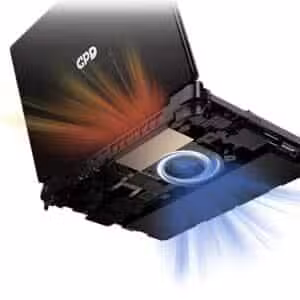 Slika prijenosnog računala za igranje GPD Win Max 2 (2024.), usredotočena na njegov napredni sustav hlađenja. Detaljan prikaz prikazuje unutarnji raspored, uključujući toplinske cijevi, dvostruke ventilatore i strateški postavljene ventilacijske otvore dizajnirane za učinkovito odvođenje topline i održavanje optimalnih performansi tijekom intenzivnih sesija igranja. 