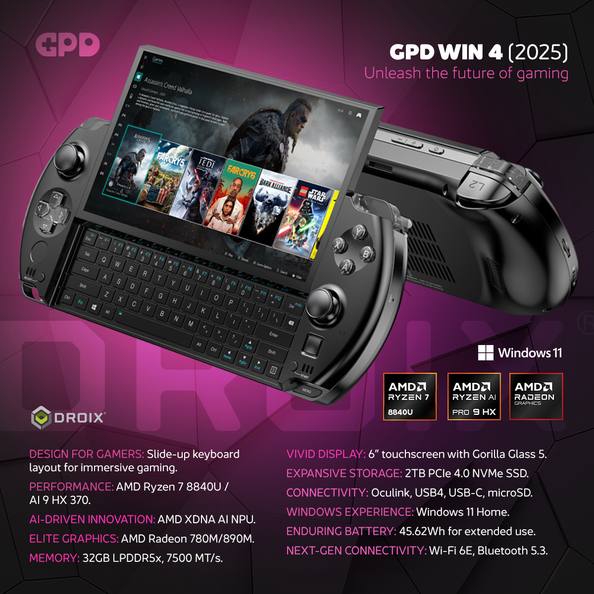 ミニPC GPD WIN4 32GB 1TB GPD WIN 4 (2025) 🎮 | Puternic computer de gaming de buzunar