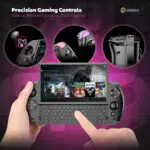 GPD WIN 4 (2025) esittelee Precision Gaming Controls -ohjaimet, jotka on suunniteltu mukaansatempaavaa ja monipuolista pelikokemusta varten. Tärkeimpiä kohokohtia ovat mm: ALPS 3D -joystickit L3/R3-tuella tarkkaa ja reagoivaa pelaamista varten. L1/R1-liipaisimet, joissa on mukautettava RGB-valaistus, joka lisää tyyliä ja toiminnallisuutta. 2 ohjelmoitavaa takapainiketta, joissa on ergonominen 27 asteen kulma saumatonta käyttöä varten intensiivisten pelisessioiden aikana. Kuvassa korostuu myös ylös liukuva QWERTY-näppäimistö, joka sopii erinomaisesti chattailuun ja multitaskingiin pelin aikana, yhdistettynä Assassin's Creed Valhallaa näyttävään eläväiseen näyttöön ja kattavaan pelikirjastoon. Nimimerkki korostaa kehittyneitä ohjausvaihtoehtoja, jotka tekevät laitteesta ihanteellisen kannettavan pelikaverin.