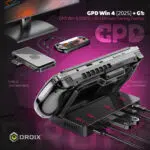 Lisävarusteiden integrointi, jossa GPD Win 4 (2025) yhdistettynä GPD G1 ulkoiseen näytönohjaimeen ja Win 4 -telakkaan (molemmat myydään erikseen). Esittelee parannetun liitettävyyden HDMI-, RJ45-, USB- ja Type-C-porttien kautta, mikä sopii täydelliseen peliyhdistelmäasennukseen.