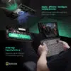 Infograafik, mis tutvustab GPD Win Max 2 2025 tõhusat jahutussüsteemi, millel on suur turboventilaator ja kahekordne soojusjuhtmete konstruktsioon. Sisaldab üksikasju selle 67Wh suure mahutavusega aku kohta, mis toetab kuni 5 tundi pidevat mängimist.