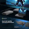 "Infograafik, kus GPD Win Mini 2025 on ühendatud USB4 kaudu välise monitoriga, rõhutades eGPU abil kiirendatud mängu- ja tootlikkustulemusi. GPD G1 dokk (müüakse eraldi) tagab kiire ühenduvuse 40 Gbps andmeedastusega."