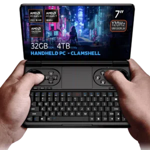 Kädessäsi on GPD Win Mini 2025, simpukkamallinen kannettava tietokone, jossa on 7-tuumainen 120 Hz:n VRR-näyttö ja joka toimii AMD Ryzen AI 9 HX 365/370- tai Ryzen 7 8840U -prosessoreilla. Siinä on jopa 64 Gt RAM-muistia ja 4 Tt NVMe-tallennustila, ja se on optimoitu pelaamiseen ja tuottavuuteen Hall Effect -joystickillä, täydellisellä QWERTY-näppäimistöllä ja upeilla cyberpunk-aiheisilla visuaalisilla näkymillä näytöllä. 