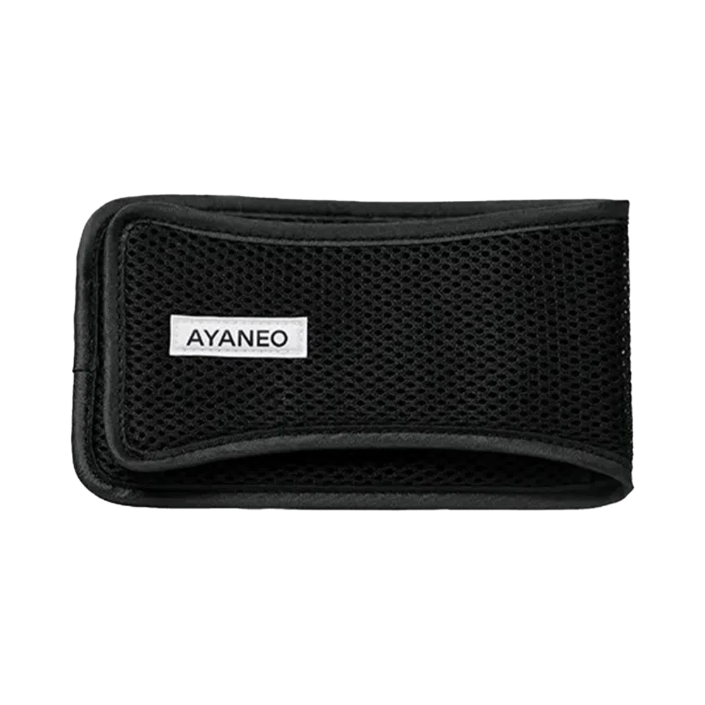 AYANEO Pocket Micro Case in black with a breathable mesh design and a sleek AYANEO logo patch, providing compact and stylish protection for the gaming console
