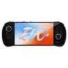 AYANEO Pocket EVO käeshoitav mängukonsool on elegantse musta disainiga ja elujõulise 7-tollise OLED-ekraaniga, millel on AYANEO Pocket EVO logo dünaamilise punase, valge ja sinise värvigraafikuga.