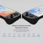 Lähikuva AYANEO Pocket EVO:n Master Android -ohjaimesta, jossa on erittäin tarkat joystickit, mukautettavat painikekokoonpanot ja kehittyneet peliohjausominaisuudet.