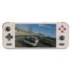 AYANEO Pocket S in "Retro Grey" – A classic grey variant of the handheld gaming device with purple button accents, combining a nostalgic design with modern gaming capabilities. The front view highlights its detailed display and functional button layout.