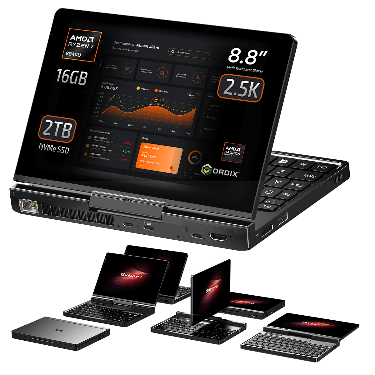 ミニPC GPDPocket4/RyzenAI9HX 370/RAM32GB/SSD2TB GPD ジーピーディー ポータブルゲーミングPC GPD WIN 4 2025 (HX 370