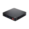 A compact Beelink T5 Mini PC with a black finish, Intel branding, USB 3.0 ports, a headphone jack, a power button, and ventilation on the sides.