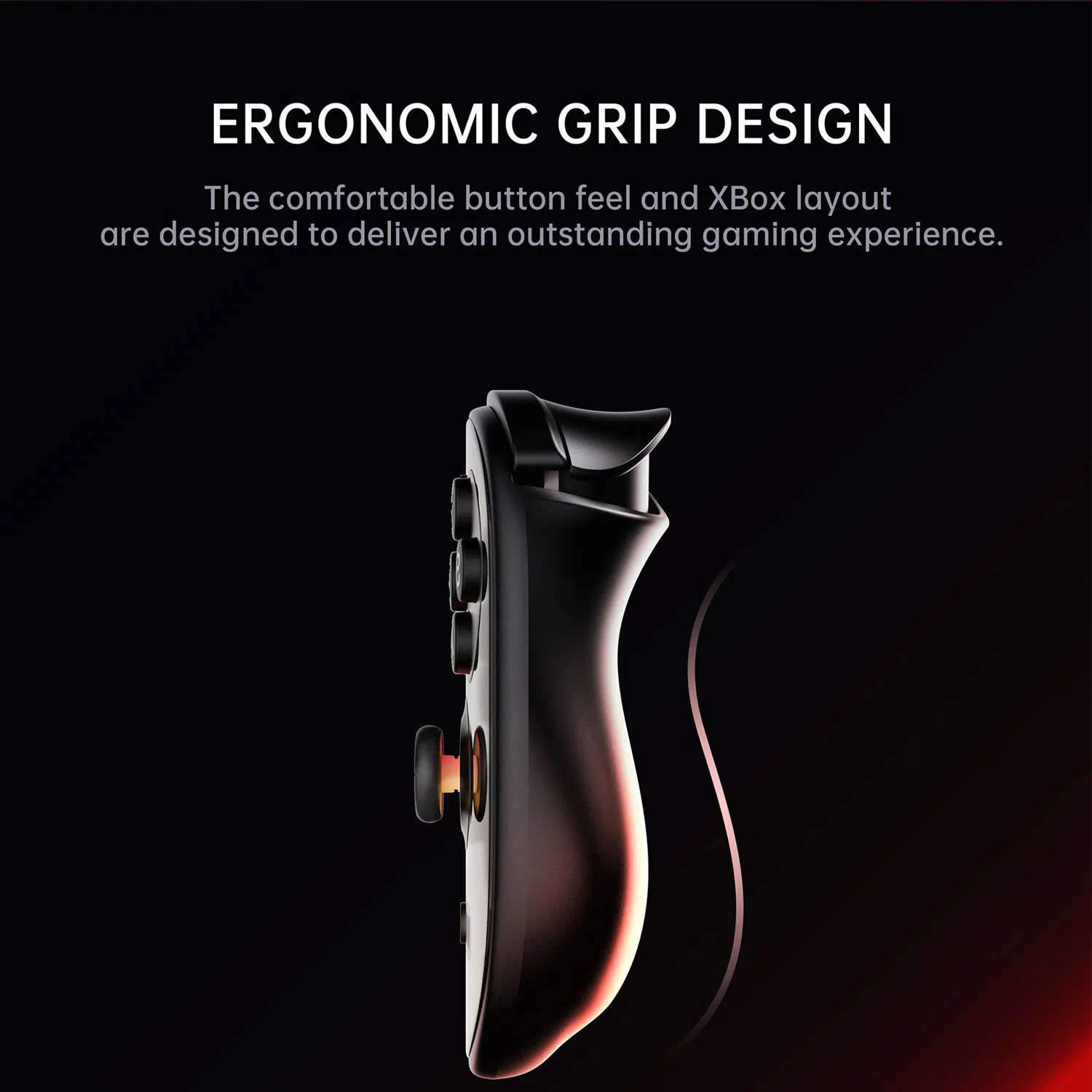 A side profile of the Odin 2 Portal, emphasizing its ergonomic grip design and comfortable Xbox-style button layout for an improved gaming experience.