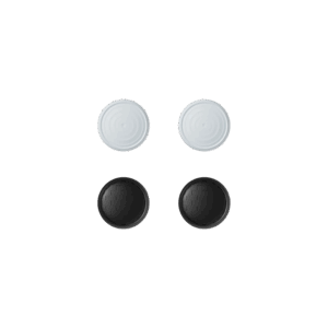 AYANEO joystick caps set in black, designed for AYANEO Pocket Micro and DMG models. The packaging features a pixelated rainbow background with four circular joystick caps visible through a transparent window. The AYANEO logo is displayed at the top left, and the text 'Joystick Cap' along with Chinese characters is printed on the bottom right.