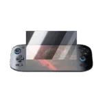 Console di gioco portatile AYN Odin 2 Portal con una protezione dello schermo in vetro temperato parzialmente applicata, che dimostra la sua chiarezza e copertura per una maggiore protezione del display.