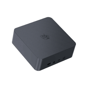 A compact yet powerful EQR5 Mini PC with a Black finish, Beelink branding, USB 3.0 ports, a headphone jack, a power button, and ventilation on the sides.