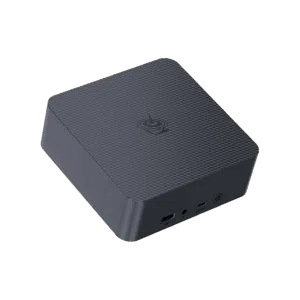 A compact yet powerful EQR5 Mini PC with a Black finish, Beelink branding, USB 3.0 ports, a headphone jack, a power button, and ventilation on the sides.