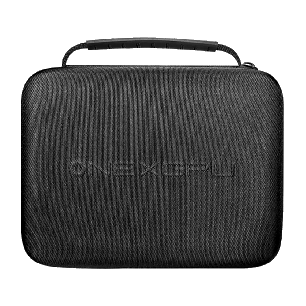 ONEXGPU 2 Carrying Case – A durable, black protective case with a textured exterior, sturdy handle, and embossed ONEXGPU branding, designed for safely storing and transporting the ONEXGPU 2 eGPU