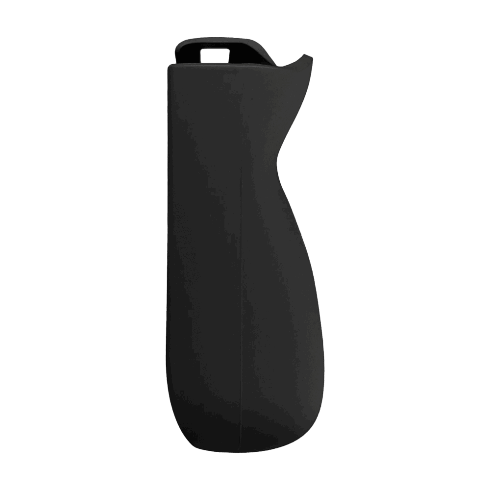 A side view of a single black, ergonomic grip accessory for the AYANEO Pocket ACE, against a solid grey background. The grip features a curved design meant to fit a hand, and a slot at the top for attaching to the device.