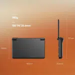 A technical diagram showcasing the dimensions and weight of the AYN Thor handheld gaming console. The background is a gradient of orange and brown. On the left, a front view of the closed device is shown with its width (150mm) and height (94mm) labeled. On the right, a side view of the device with its screen open is shown, with the height (177mm) and thickness (25.6mm) labeled. The top of the image lists the "Weight: 380g" and "Size: 150*94*25.6mm".
