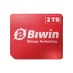 BIWIN-MINI-SDD-2TB-LISTING-DONE-01 - DROIX EU The logo for Biwin Storage Technology on a glossy red, square card, with a white badge in the top right corner that reads "2 TB", set against a dark green background.