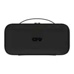 A front-on view of the closed, black hard-shell carrying case for the GPD WIN 5, featuring a centered handle and a black GPD logo. The case is isolated against a white background.