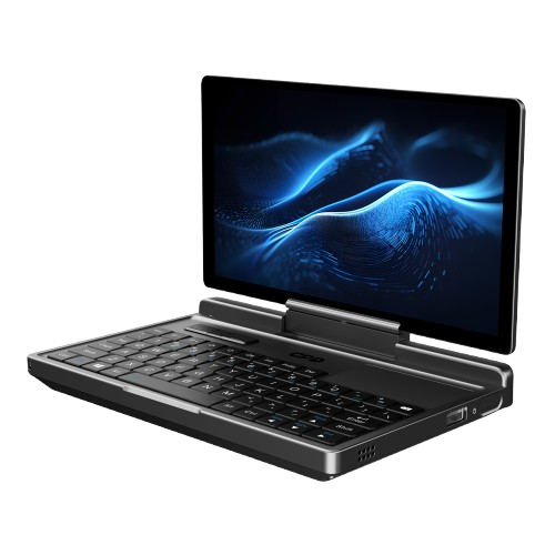 A promotional image for the GPD MicroPC 2, described as "The Ultimate Pocket-Sized Productivity Tool". The open device is shown displaying a CAD or architectural floor plan on its screen, which is also mirrored on a larger external desktop monitor in the background. A prominent "BUY NOW" button is in the bottom right corner.