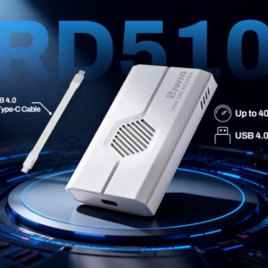 Promotional image of the Biwin RD510 showing the device and a USB 4.0 Type-C cable, highlighting "Up to 40 Gbps" speed and support for the "USB 4.0 Protocol".