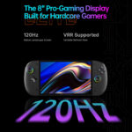 Promotional graphic for the OneXPlayer Apex highlighting an 8-inch 120Hz Pro-Gaming display with VRR support.