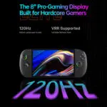 Promotional graphic for the OneXPlayer Apex highlighting an 8-inch 120Hz Pro-Gaming display with VRR support.