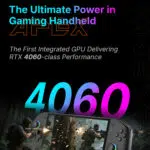 Marketing image claiming the OneXPlayer Apex features the first integrated GPU with RTX 4060-class performance.